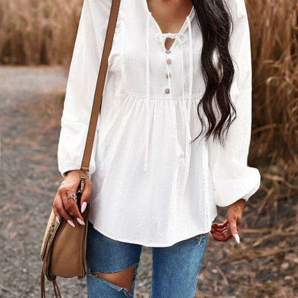 Elegant Cotton V-neck Blouse: A Fusion of Style and Comfort - Très Elite