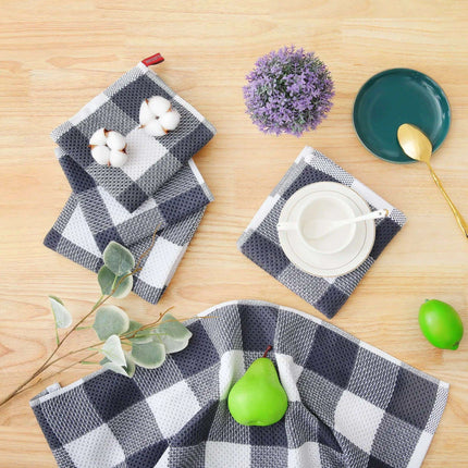 Elegant Cotton Waffle Weave Kitchen Towel and Scrubbing Pad Collection - Très Elite