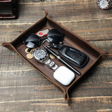 Elegant Cowhide Leather Organizer Tray for Keys, Wallets, and Coins: A Stylish Storage Solution - Très Elite