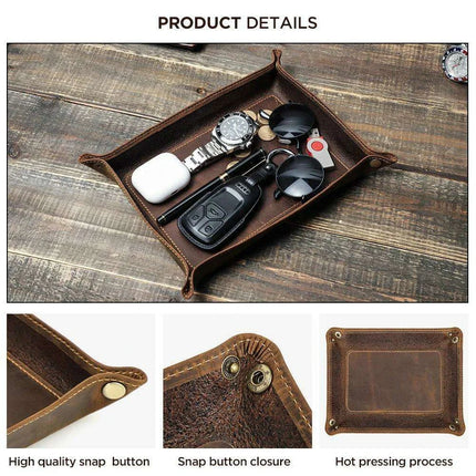 Elegant Cowhide Leather Organizer Tray for Keys, Wallets, and Coins: A Stylish Storage Solution - Très Elite