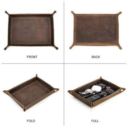 Elegant Cowhide Leather Organizer Tray for Keys, Wallets, and Coins: A Stylish Storage Solution - Très Elite