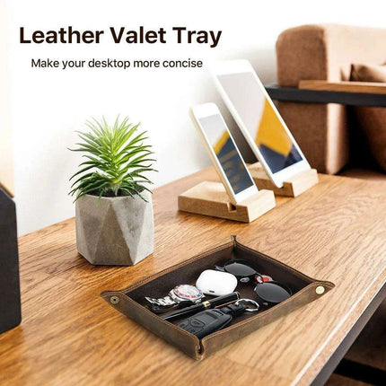Elegant Cowhide Leather Organizer Tray for Keys, Wallets, and Coins: A Stylish Storage Solution - Très Elite