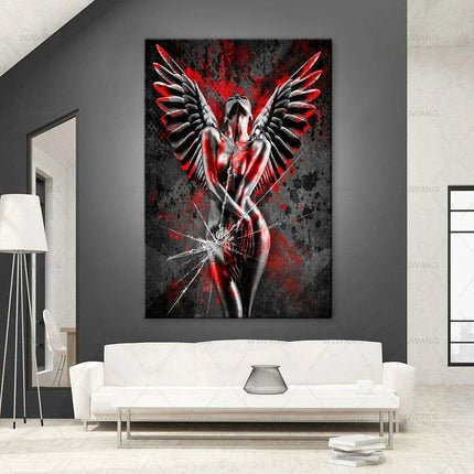 Elegant Crimson Muse: Contemporary Abstract Lady Canvas Art - Très Elite