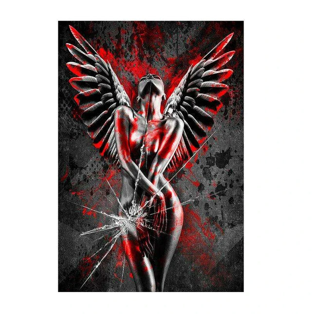 Elegant Crimson Muse: Contemporary Abstract Lady Canvas Art
