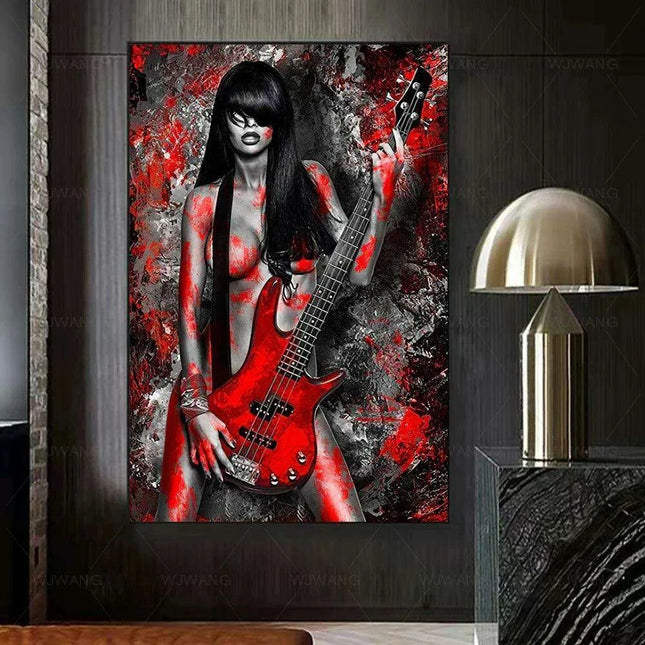 Elegant Crimson Muse: Contemporary Abstract Lady Canvas Art