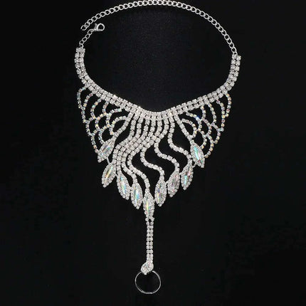 Elegant Crystal Charm Wrap Bracelet and Finger Chain - Bridal Radiance - Très Elite
