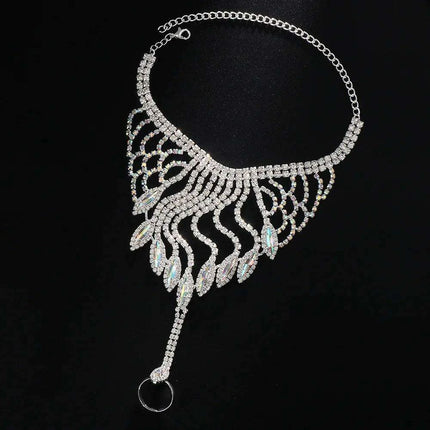 Elegant Crystal Charm Wrap Bracelet and Finger Chain - Bridal Radiance - Très Elite