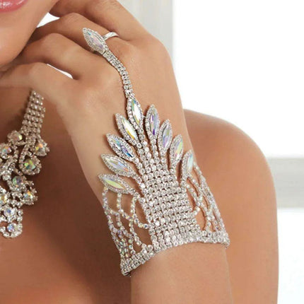 Elegant Crystal Charm Wrap Bracelet and Finger Chain - Bridal Radiance - Très Elite