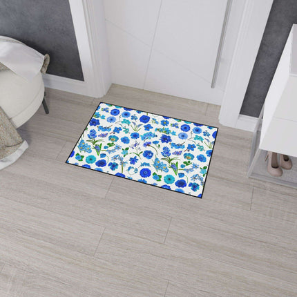 Elegant Customizable Blue Blossom Floor Mat with Chic Black Trim - Très Elite