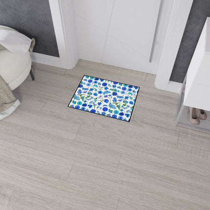 Elegant Customizable Blue Blossom Floor Mat with Chic Black Trim - Très Elite