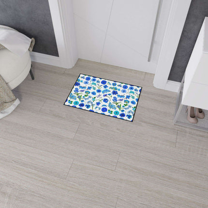 Elegant Customizable Blue Blossom Floor Mat with Chic Black Trim - Très Elite