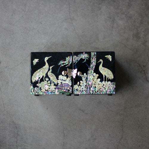 Elegant Dark Purple Najeon Jewelry Box with Majestic Twin Cranes Design
