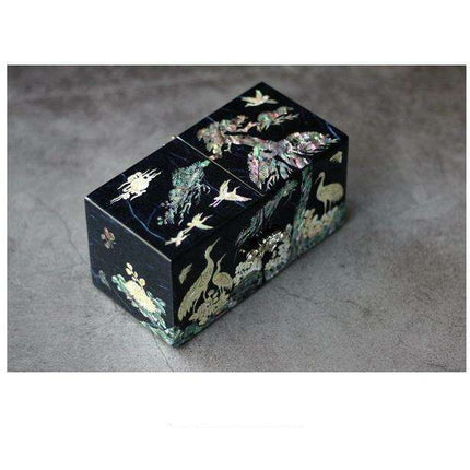 Elegant Dark Purple Najeon Jewelry Box with Majestic Twin Cranes Design- Très Elite- Très Elite