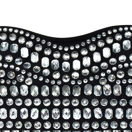 Elegant Diamond-Embellished Bodycon Mini Dress with Matching Gloves for Women - Ideal for Weddings and Special Celebrations - Très Elite