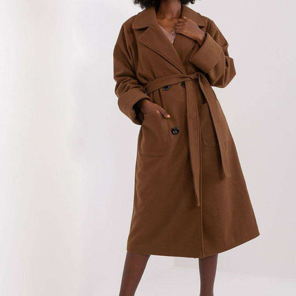 Elegant Double-Breasted Wool Blend Overcoat with Adjustable Belt - Très Elite