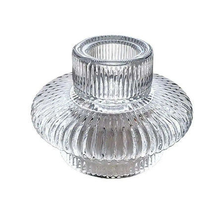 Elegant Double-Faced Glass Candle Holder for Home and Event Decor.