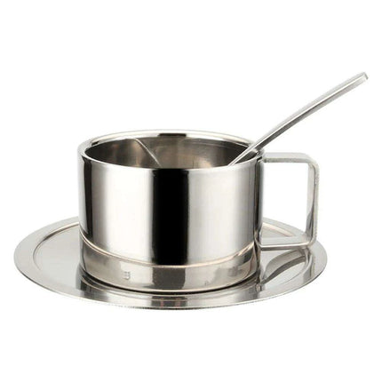 Elegant Double-Walled Stainless Steel Coffee Cup Set with Saucer and Spoon - Perfect Gift for Coffee Lovers - Très Elite
