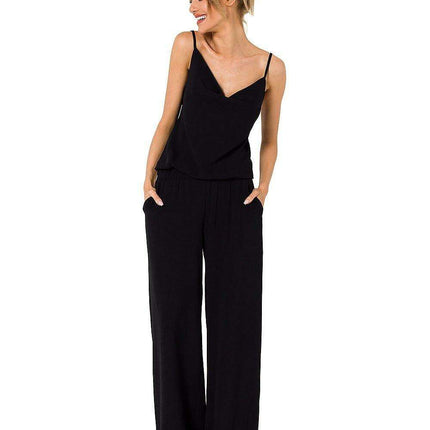 Elegant Draped Neck Jumpsuit with Comfortable Elastic Waist
