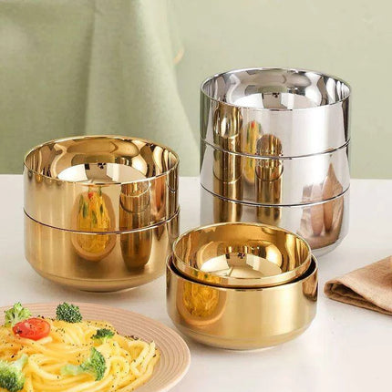 Elegant Dual-Layer Stainless Steel Bowls - Essential for Modern Korean Dining - Très Elite