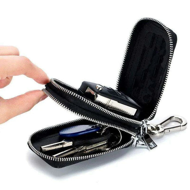 Elegant Dual Zip Leather Key Organizer: Premium Case with Remote Protection