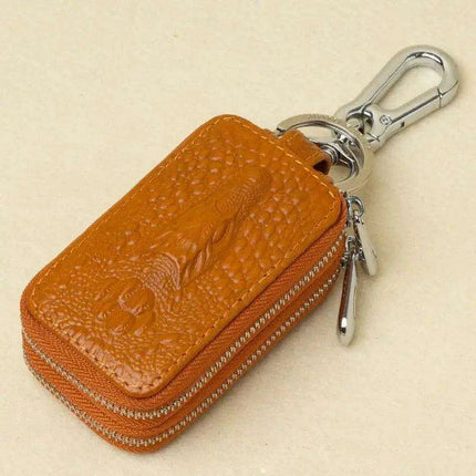 Elegant Dual Zip Leather Key Organizer: Premium Case with Remote Protection