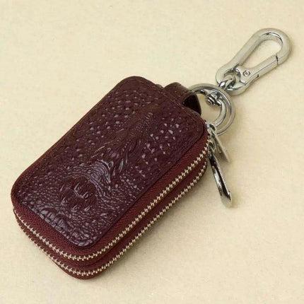 Elegant Dual Zip Leather Key Organizer: Premium Case with Remote Protection