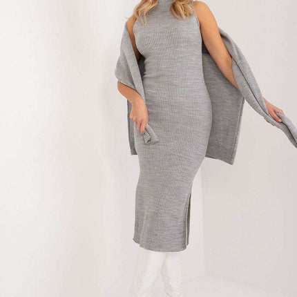 Elegant Ease: Sleeveless Dress and Heart-Neck Sweater Set - Très Elite