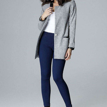 Elegant Eco-Leather Trimmed Jacket with Fashionable Stand-Up Collar - Très Elite