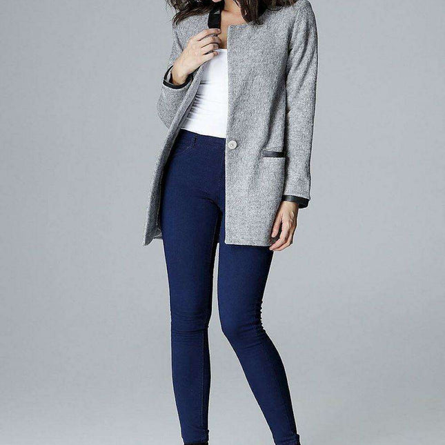 Elegant Eco-Leather Trimmed Jacket with Fashionable Stand-Up Collar - Très Elite
