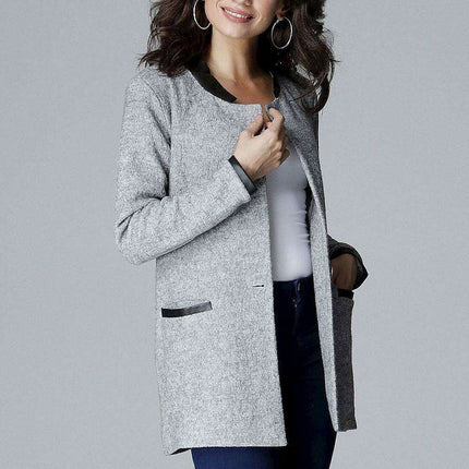 Elegant Eco-Leather Trimmed Jacket with Fashionable Stand-Up Collar - Très Elite