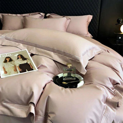 Elegant Egyptian Cotton Embroidered Duvet Cover Set, Premium Hotel-Quality Bedding with Bed Sheet and Pillowcases, Solid Color Luxury Collection- Très Elite- Très Elite