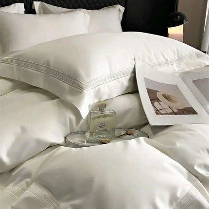 Elegant Egyptian Cotton Embroidered Duvet Cover Set, Premium Hotel-Quality Bedding with Bed Sheet and Pillowcases, Solid Color Luxury Collection - Très Elite