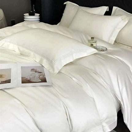 Elegant Egyptian Cotton Embroidered Duvet Cover Set, Premium Hotel-Quality Bedding with Bed Sheet and Pillowcases, Solid Color Luxury Collection - Très Elite