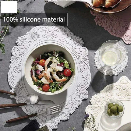 Elegant Embossed Flower Silicone Placemats - Enhance Your Dining Experience - Très Elite