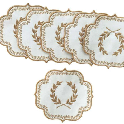 Elegant Embroidered Dining Ensemble: Luxe Faux Leather Set for Elevated Table Decor - Très Elite