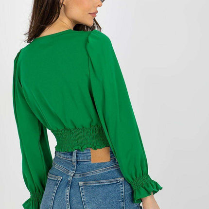 Elegant Envelope Neck Blouse With Stretch Waistband - Très Elite