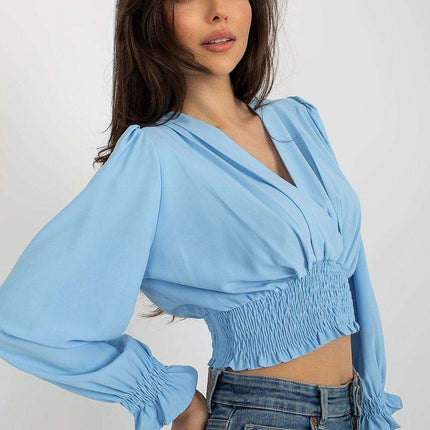 Elegant Envelope Neck Blouse With Stretch Waistband - Très Elite