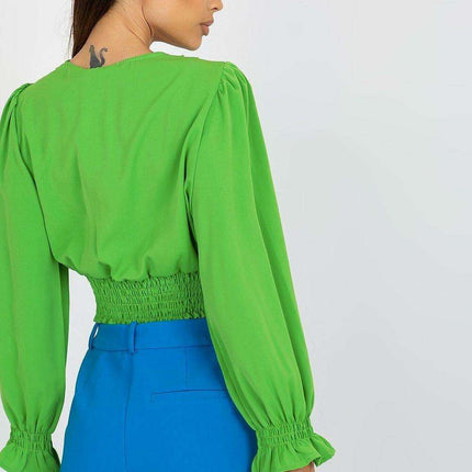 Elegant Envelope Neck Blouse With Stretch Waistband - Très Elite