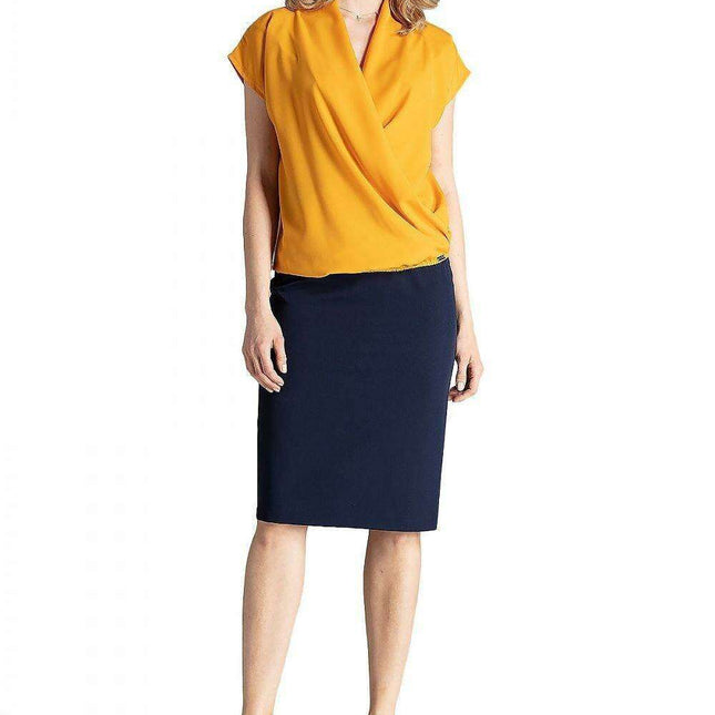 Elegant Envelope Neck Blouse with Trendy Dropped Sleeves