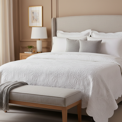 Luxury Embroidered Euro-Style Bedspread Set with Cotton Filling