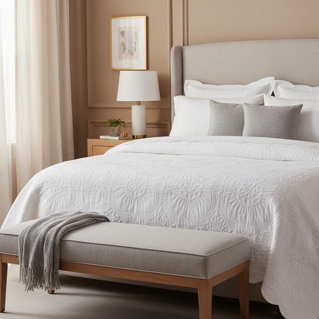Luxury Embroidered Euro-Style Bedspread Set with Cotton Filling