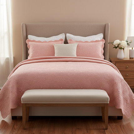 Luxury Embroidered Euro-Style Bedspread Set with Cotton Filling