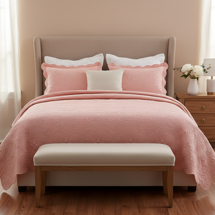Luxury Embroidered Euro-Style Bedspread Set with Cotton Filling