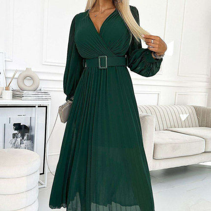 Elegant European Blue Chiffon Pleated Evening Dress - Très Elite