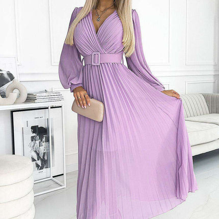 Elegant European Blue Chiffon Pleated Evening Dress - Très Elite