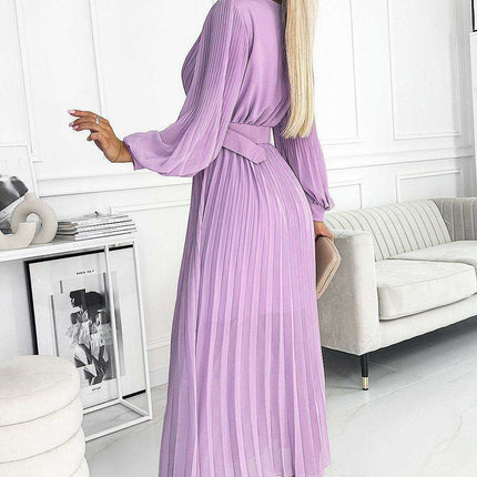 Elegant European Blue Chiffon Pleated Evening Dress - Très Elite