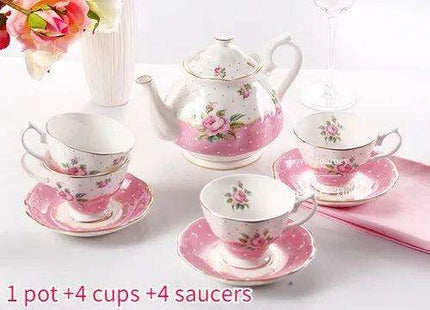 Elegant European Bone China Coffee and Tea Set - Deluxe Porcelain Pot, Cups, and Saucers Collection - Très Elite