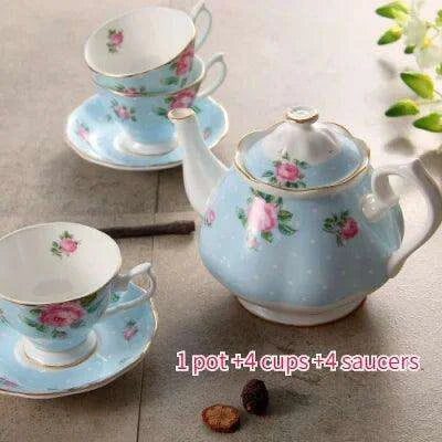 Elegant European Bone China Coffee and Tea Set - Deluxe Porcelain Pot, Cups, and Saucers Collection - Très Elite