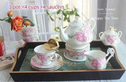 Elegant European Bone China Coffee and Tea Set - Deluxe Porcelain Pot, Cups, and Saucers Collection - Très Elite