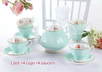 Elegant European Bone China Coffee and Tea Set - Deluxe Porcelain Pot, Cups, and Saucers Collection - Très Elite